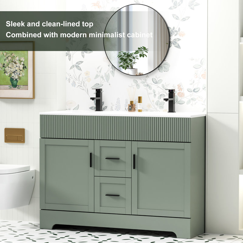 Breonica Shaunda 48” Double Sink Bathroom Vanity Set With Resin Top, Zinc Alloy Faucets, Hand Painted, EPA Certificated
