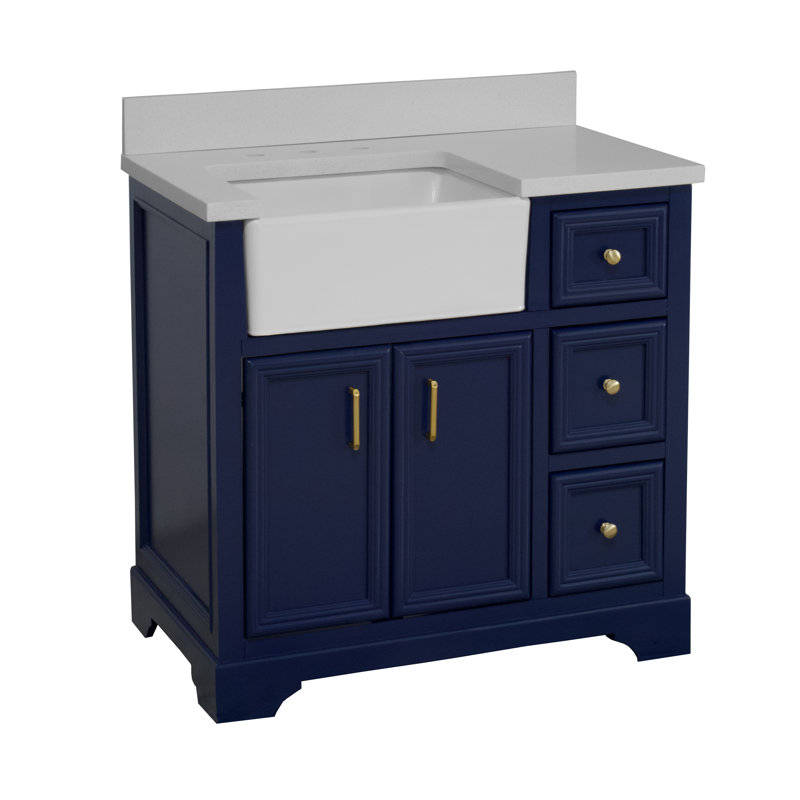 Ensemble de meuble-lavabo simple 36 po Emiliano, Quartz, Bleu royal