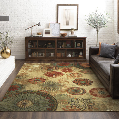 Feliks Floral Tufted Orange/Teal/Beige Area Rug
