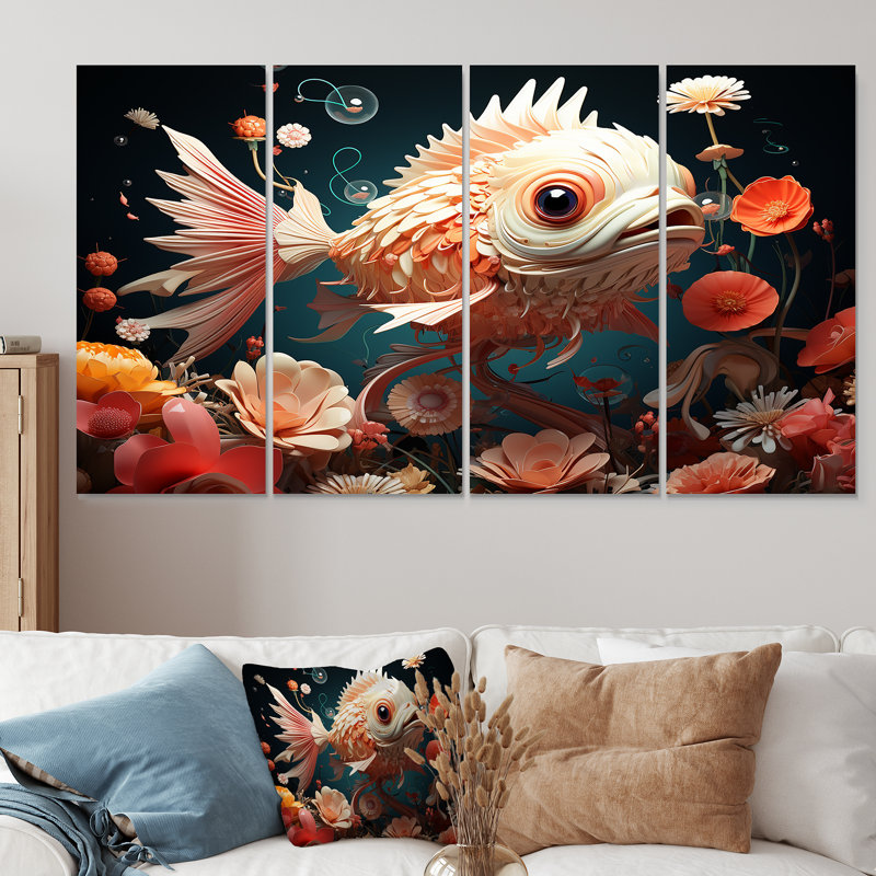 «Sureal Fish Underwater World II - Butterfly Fish», art mural 4 pièces, H 32 po x l 64 po
