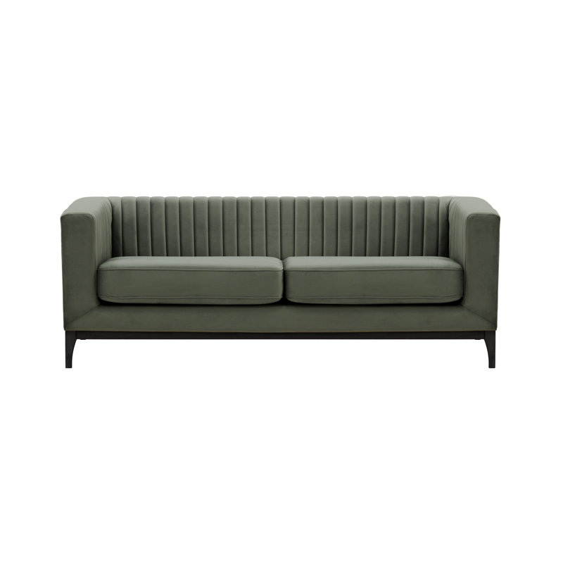 Buker Velvet Square Arms Sofa, Graphite Grey, Black