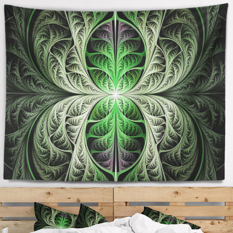 Tapisserie abstraite à texture fractale verte fabuleuse, H 78 po x l 92 po