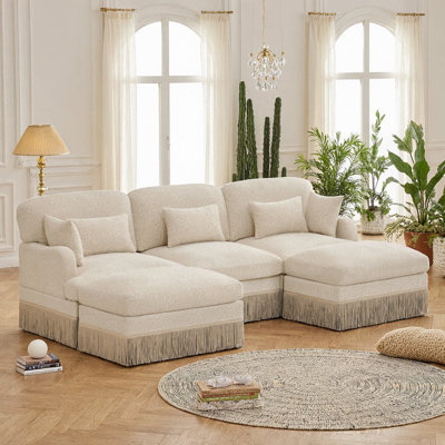 Canapé en U en chenille avec garniture à pampilles, assise profonde et conception modulaire pour le salon