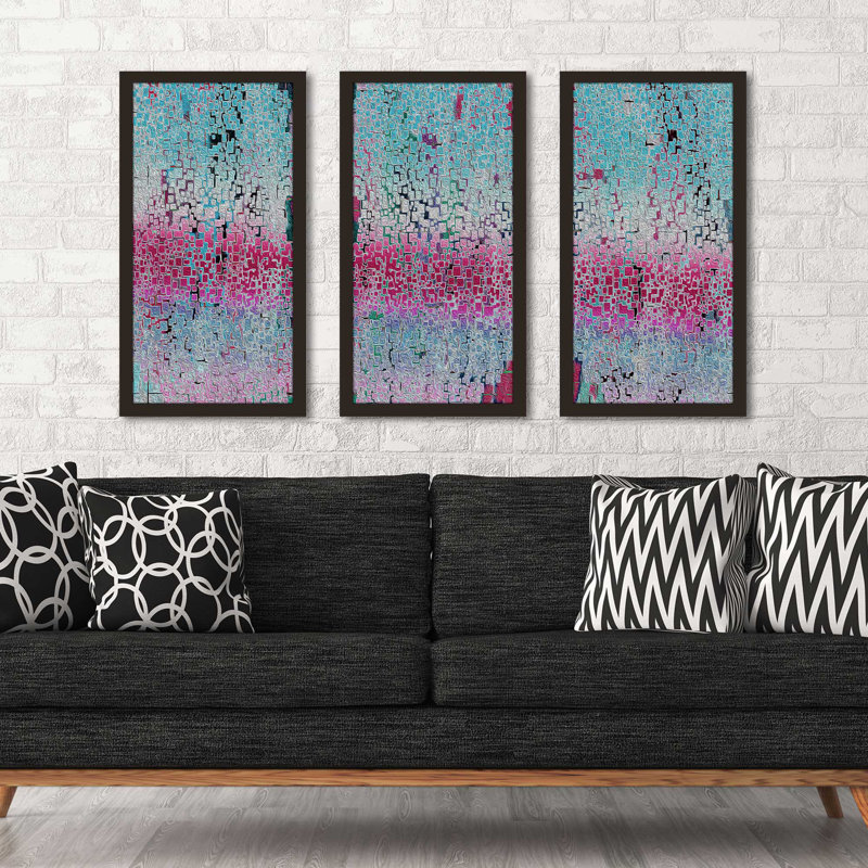 « illusion pb asolo », ensemble de 3 reproductions d’art encadrées, L 52,5 po x H 33,5 po x P 1 po, Cadre espresso