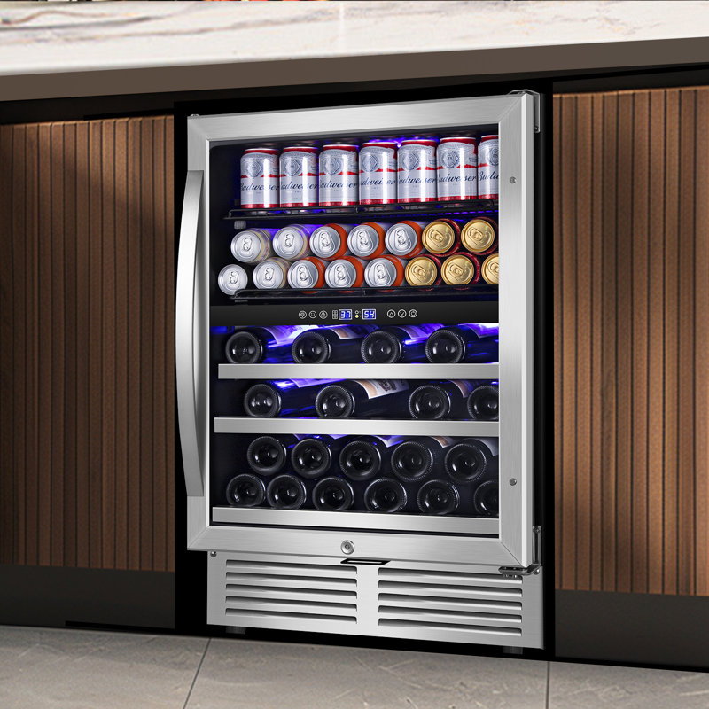 24" Wine & Beverage Refrigerator 27 Bottle & 94 Can Upper and Lower Zone Reversible Door Wine Cooler