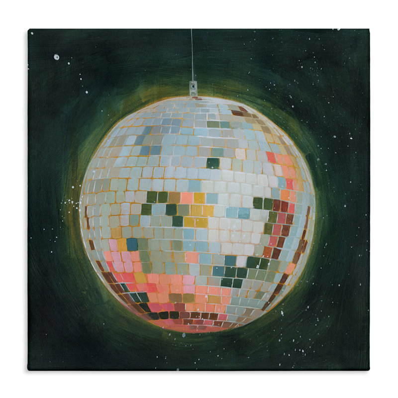 Art mural pastel boule disco par Grace Popp, H 30 po x l 30 po