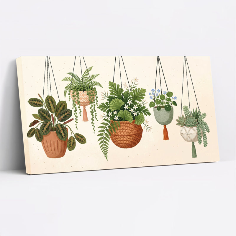 Ensemble de 1 tableau sur toile représentant des plantes suspendues, L 32 po x H 16 po, Toile tendue