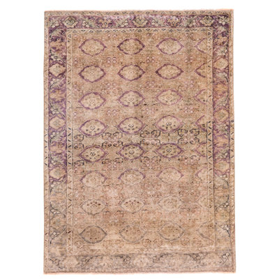 4x6 Ivory and Purple Turkish Tribal Rug