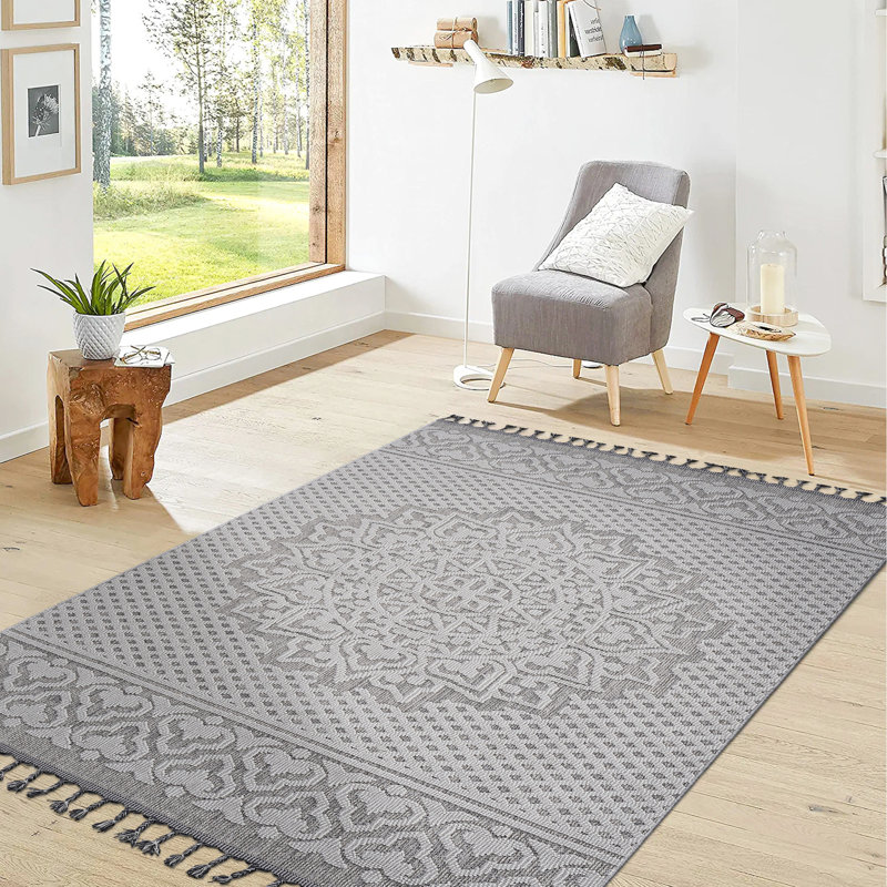 Gray/white Medallion Area Rug - Stain , Non-shedding, Pet-, Bedroom Piece, Medium Pile Height Stain-, , Ideal For Indoor & Outdoor, Multiple Color Options, Soft Texture
