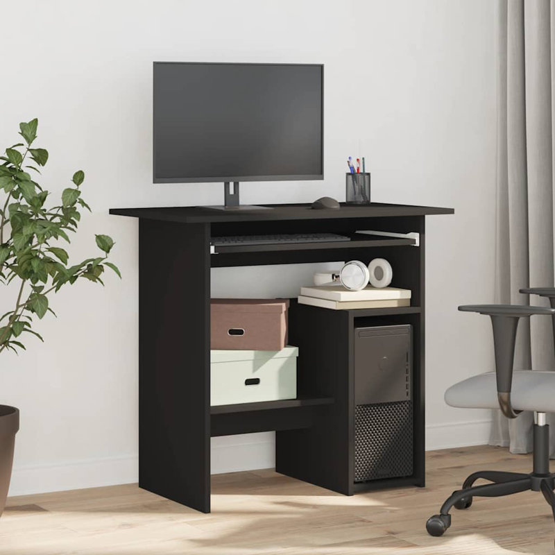 Desk Computer Desk Home Office Antoniu Desk with Keyboard Tray Engineered Wood, Black