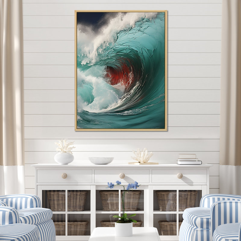«Red Green Wave», impression sur toile, H 32 po x l 16 po x P 1 po, Cadre naturel flottant