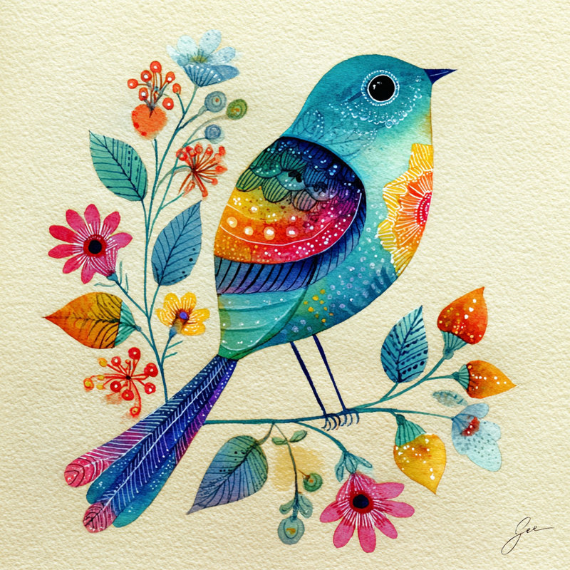 Radiant Garden - Colorful Bird, art mural