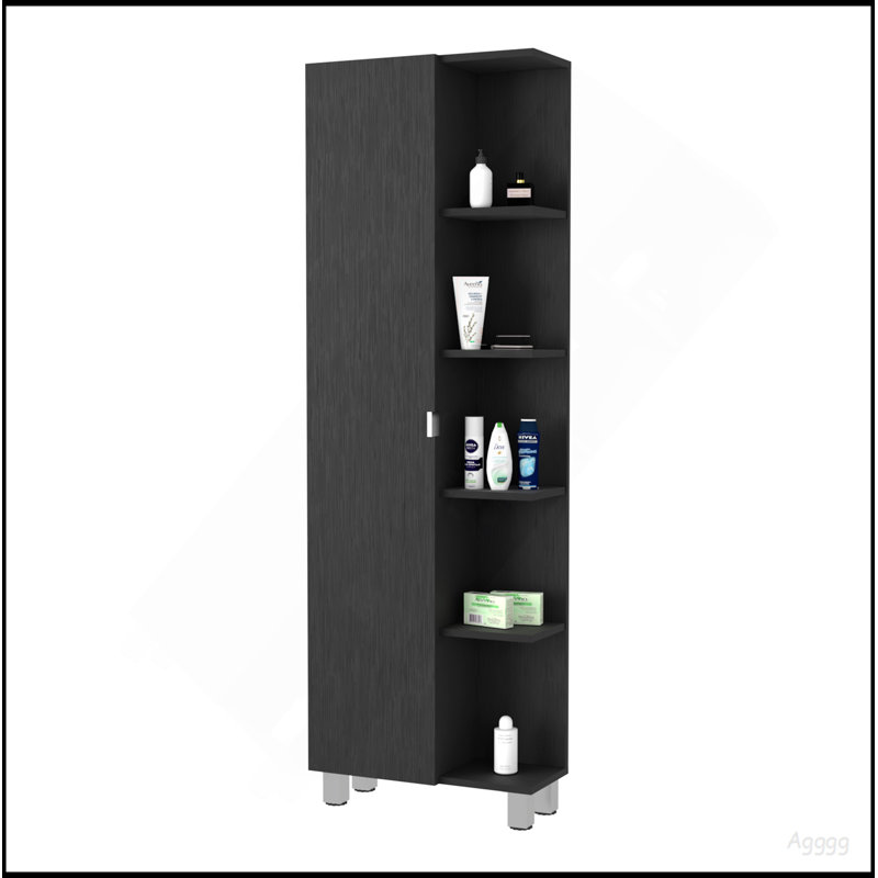 Armoire à linge miroir Urano, quatre tablettes intérieures, cinq tablettes extérieures - noir, Noir