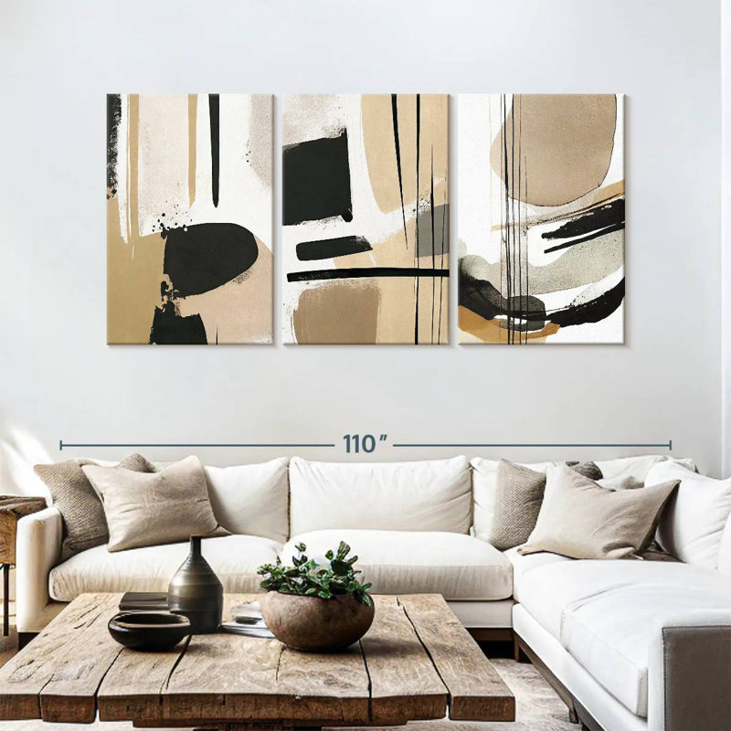 Avery Beige Modern Abstract Triptych, 45" H x 92" W