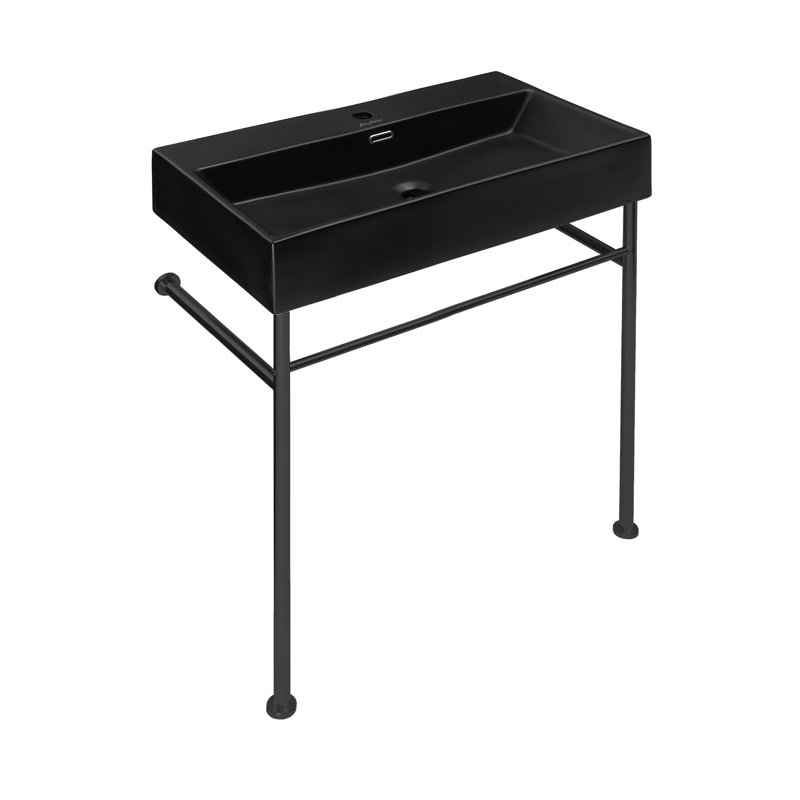 Lavabo console en céramique 30 po Claire, Noir / Noir