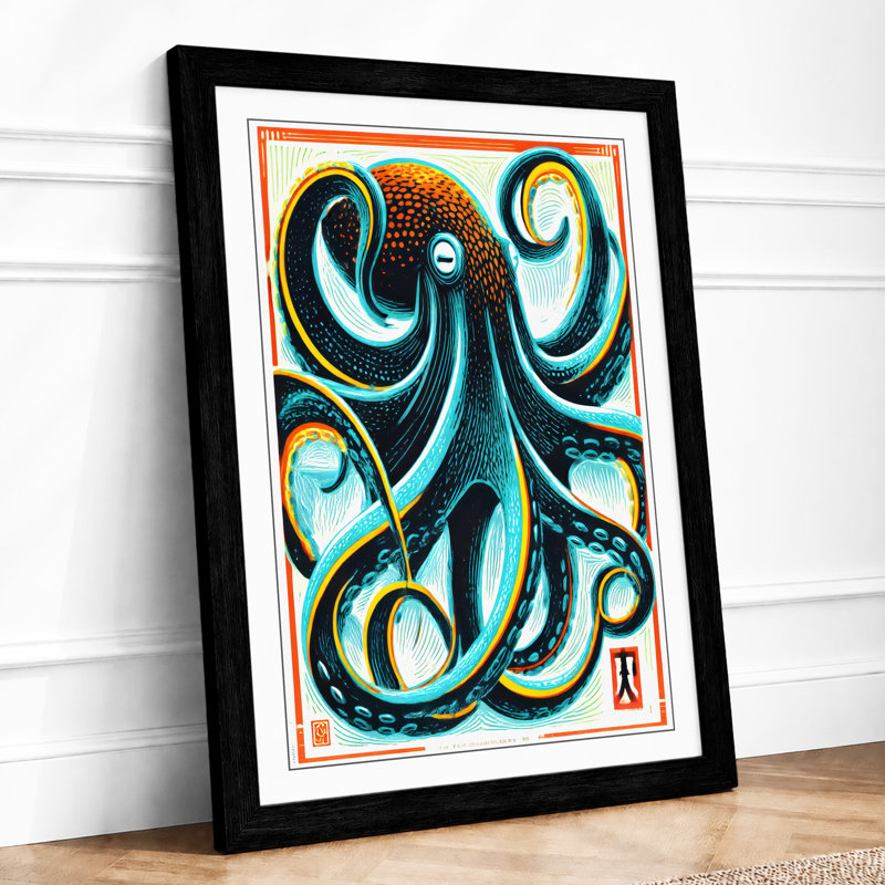Octopus in Motion Japandi 1 Piece Single Picture Frame Wall Art, A4 - 29.7 x 21.0 cm, Black