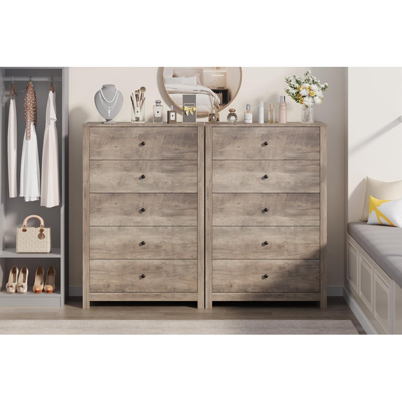 Commode 5 tiroirs en bois Modern, Gris
