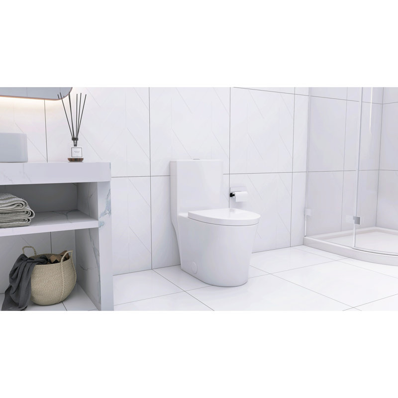 Contemporary Toilet With Silent Flush System And Skirted Design Porcelain Elongated Style, White