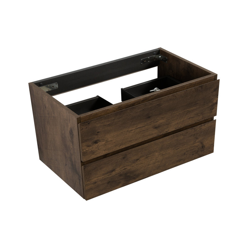 Meuble-lavabo mural de 36 po - 105 mm sans lavabo, noyer, deux tiroirs, préassemblé, fermeture silencieuse, lavabo de rangement élégant de 105 mm, noyer, qualité supérieure, style contemporain