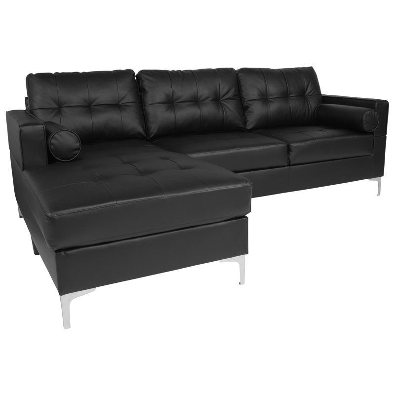 Canapé modulaire en similicuir de 121 po de large Coveale, Similicuir noir