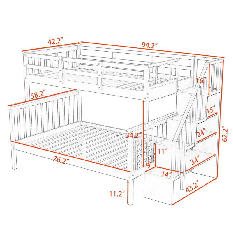 Deanna-Marie Kids Twin Over Full Bunk Bed, Gray