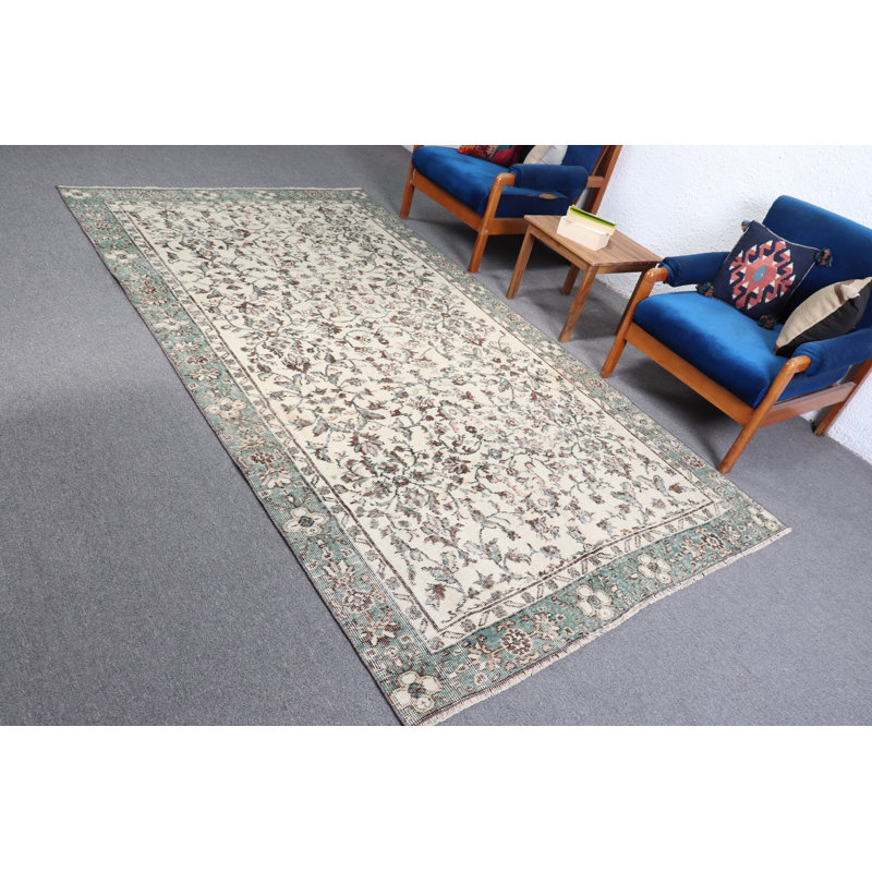 Grand tapis Oushak beige rétro: tapis en laine anatolienne turque antique pour chambre à coucher - cadeau idéal