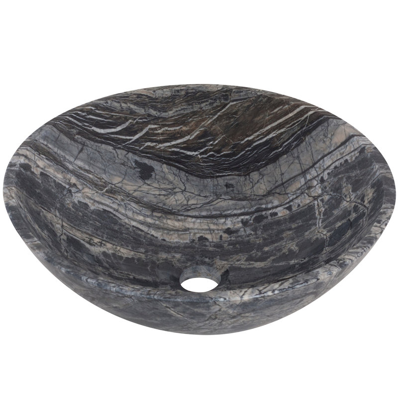 Novatto 17'' Black/White And Gray Stone Circular Bathroom Sink, Oil Rubbed Bronze