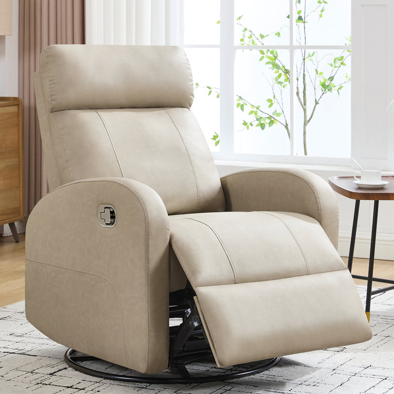 30.3'' Modern And Soft Manual Upholstered Swivel And Rocking Manual Recliner, Khaki