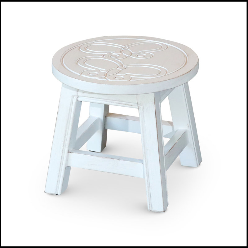 Carved Wooden Step Stool, Antique White