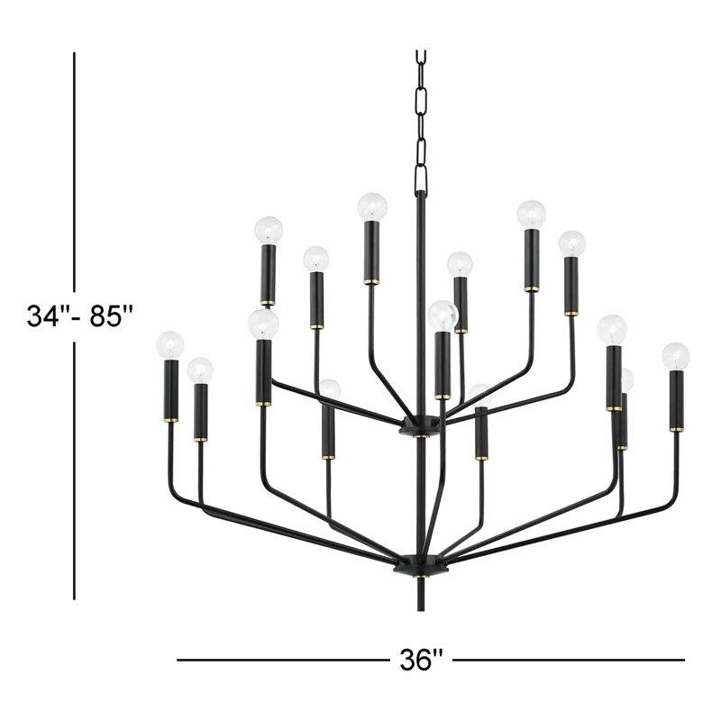 15-Light Chandelier, Laiton vieilli / noir doux
