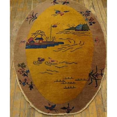 Paire de tapis antiques de style art déco jaune antique des années 1920 3 pi 0 po x 5 pi 0 po
