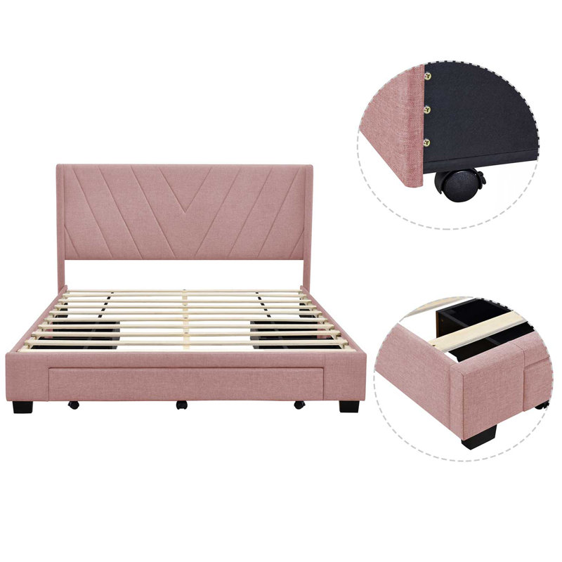 Delleker Upholstered Platform Storage Bed, Pink