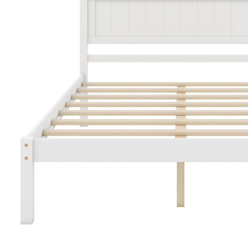 Lit plateforme en bois, cadre de lit avec tête de lit, support à lattes de bois, aucun sommier nécessaire, Blanc, Lit double