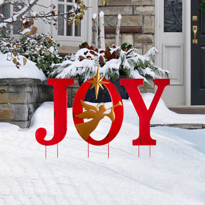 36"H Distressed Metal Christmas JOY Angel Yard Stake or Standing Decor or Wall Decor