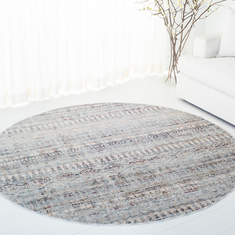 Tapis argenté / bleu Lauren Ralph Lauren, Rond 6 pi 7 po