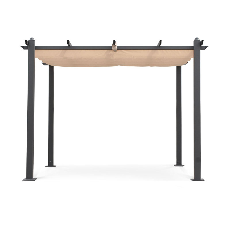 Condate: Aluminium Pergola 3x4m with Sliding Retractable Canopy, Beige, 225cm H x 303cm W x 298cm D