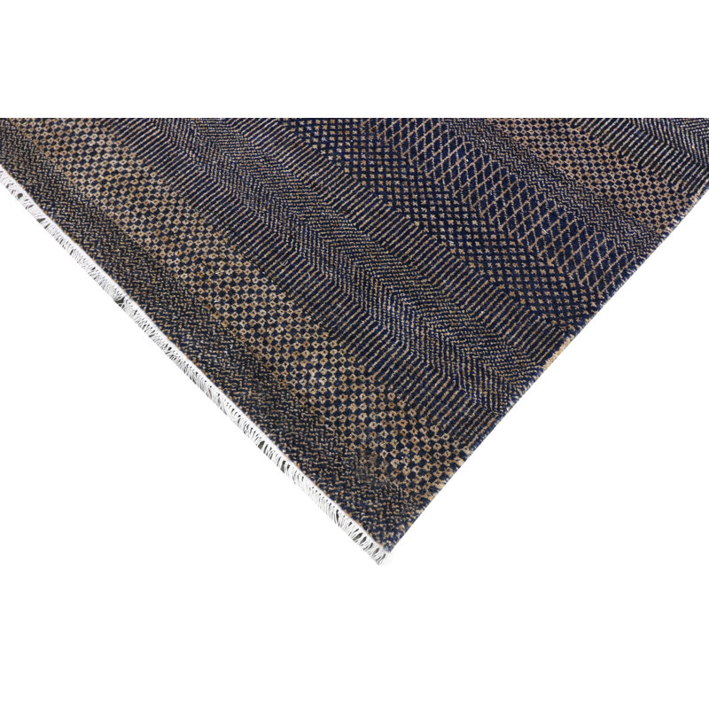 Hand-Knotted High-Quality Blue and Gold Area Rug