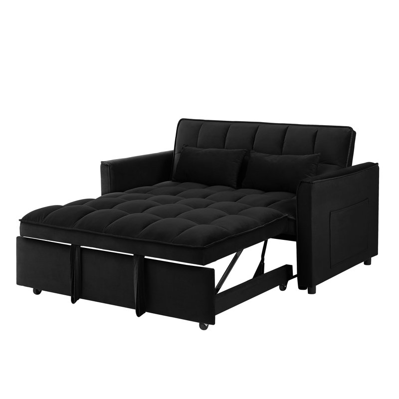 55.1-Inch 3-In-1 Convertible Sofa Bed, Modern Velvet Double Sofa Futon Sofa Bed With Adjustable Back, Storage Bag And Pillow, For Living Room, Bedroom