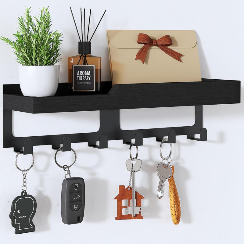 Wood Wall Organizer with Mail Storage, Black