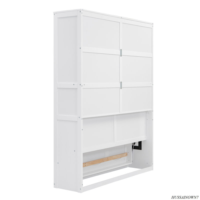 Murphy Bed Wall Bed With Shelves, White, Queen