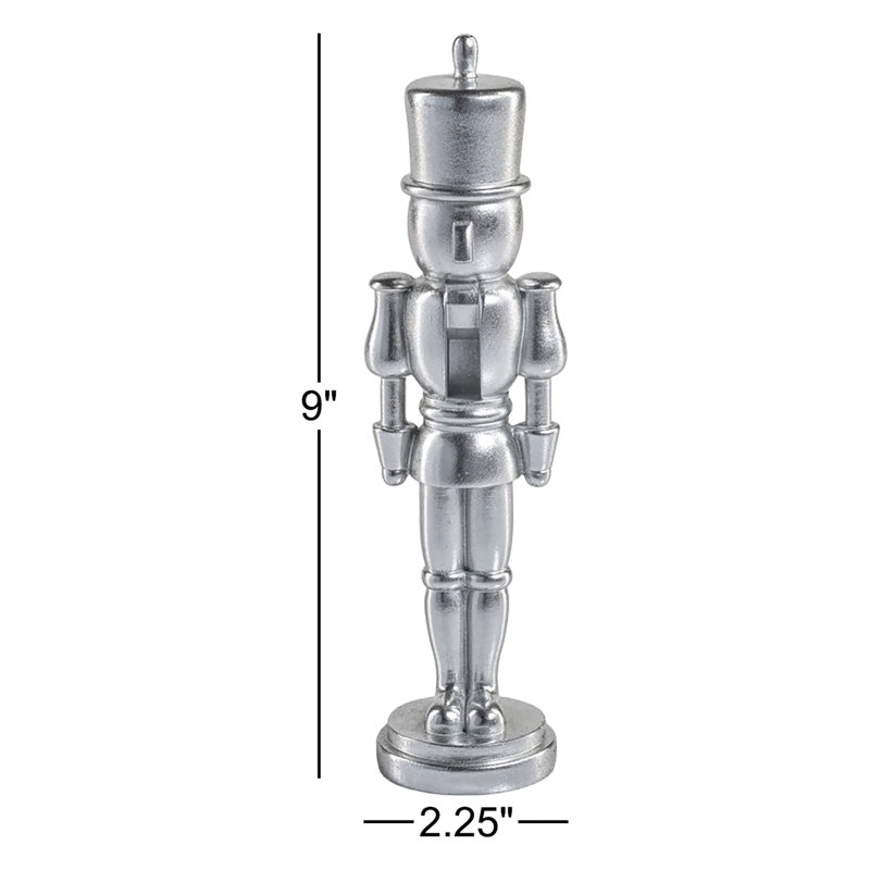 Hartwin 2-Piece Set Metallic Decorative Nutcracker Figurines, 9" H x 2.25" W x 2.25" D, Silver