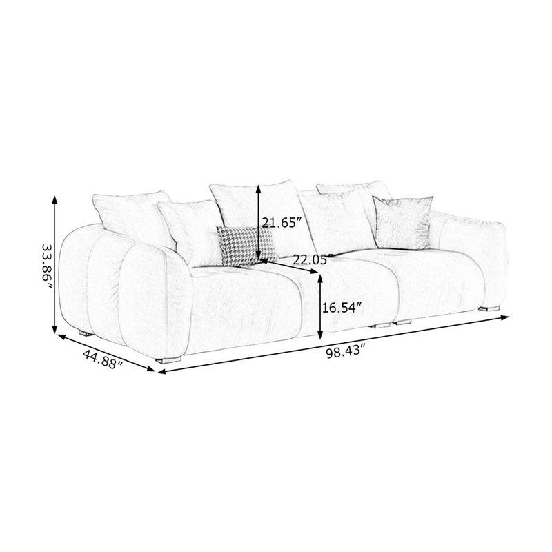 Canapé modulaire moderne en polyester clair kaki, H 33,86 po x l 98,43 po x P 44,88 po, 3