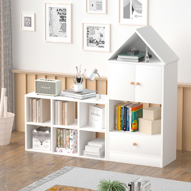 Versatile Children's Bookshelf with House-Shaped Design, Multi-Functional Storage for Books and Toys, White