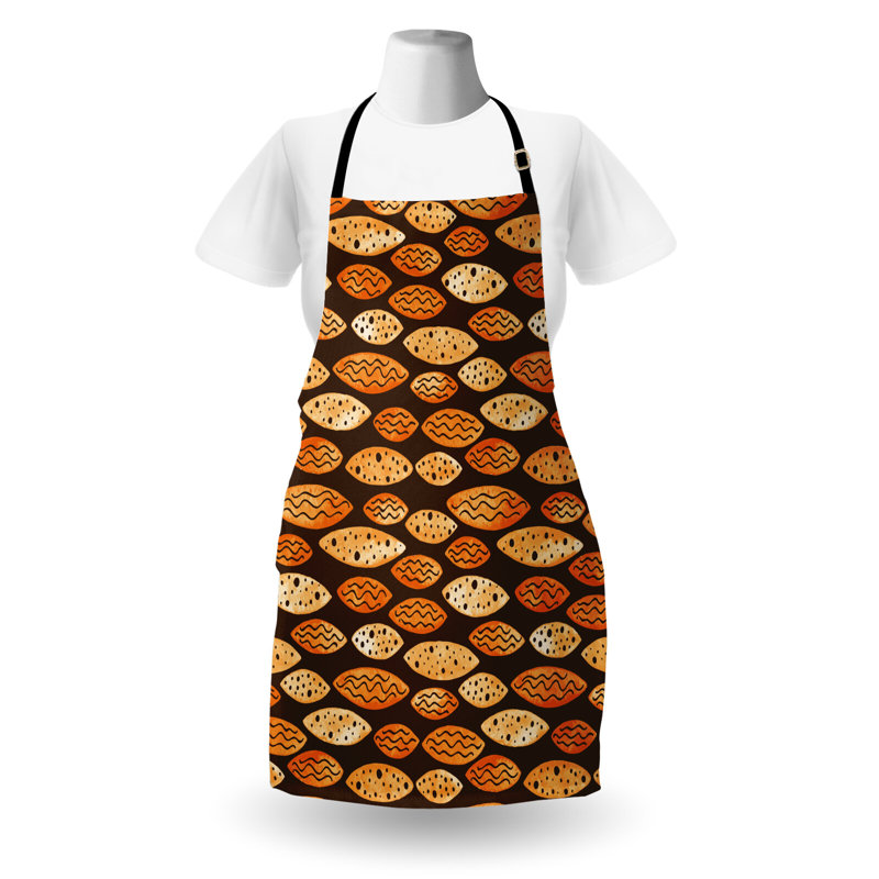 East Urban Home Abstract Apron Unisex, Spots Waves Elliptic, Adult Size, Orange Brown