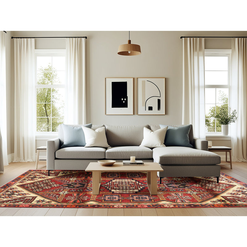 Laine tissée à la machine de style oriental/polyester beige/noir/orange Tapis décoratif, Rectangle 6 pi x 9 pi