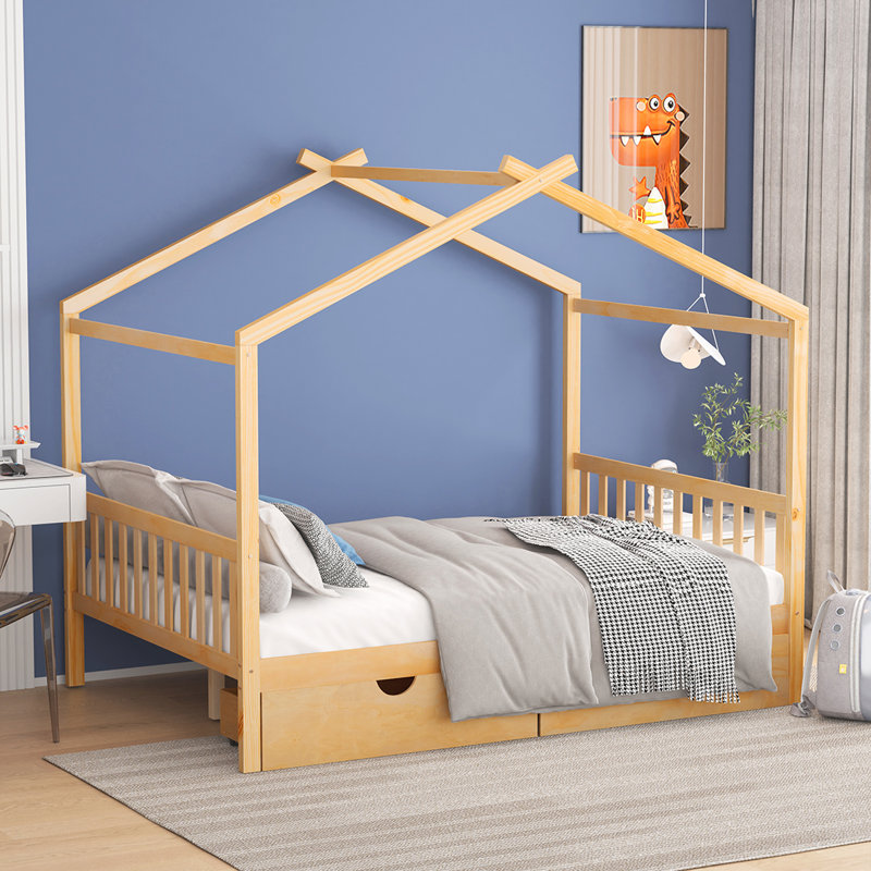 Full Bed with Roof Frame,Platform Bed,Bed Frame , Brown