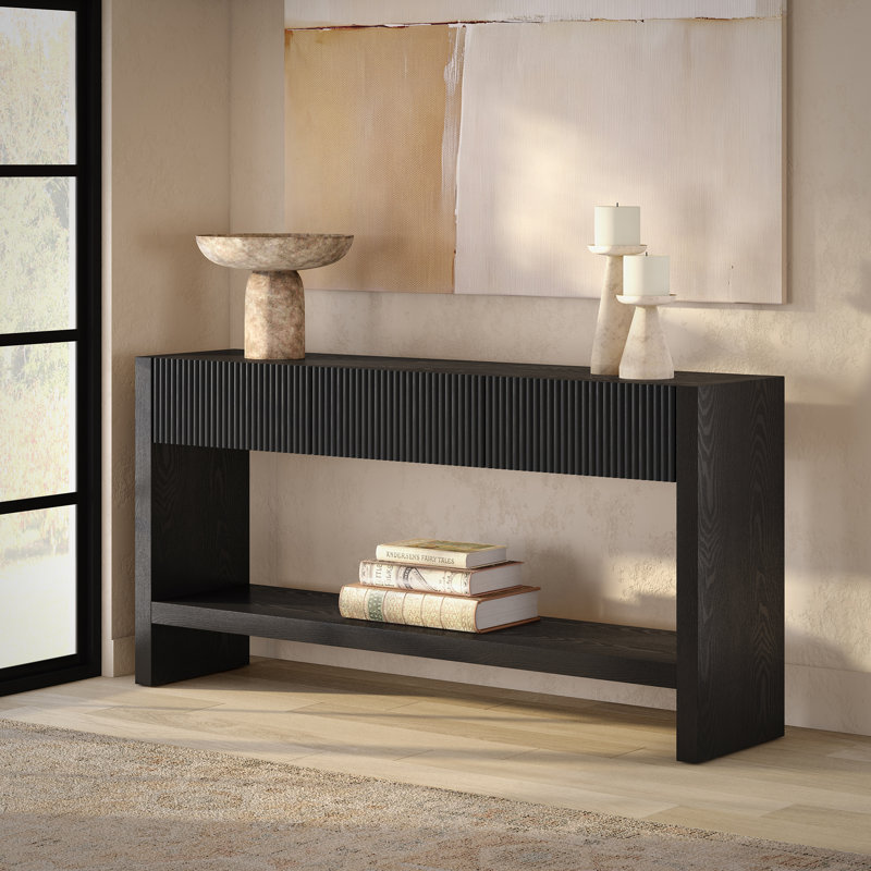 Console rectangulaire en bois massif de 60 po Manzanita, Chêne noir, H 30 po x l 60 po x P 14 po