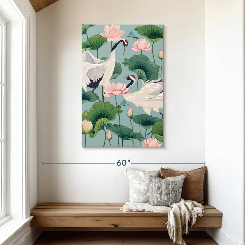Brampt Cranes And Lotuses, 45" H x 30" W