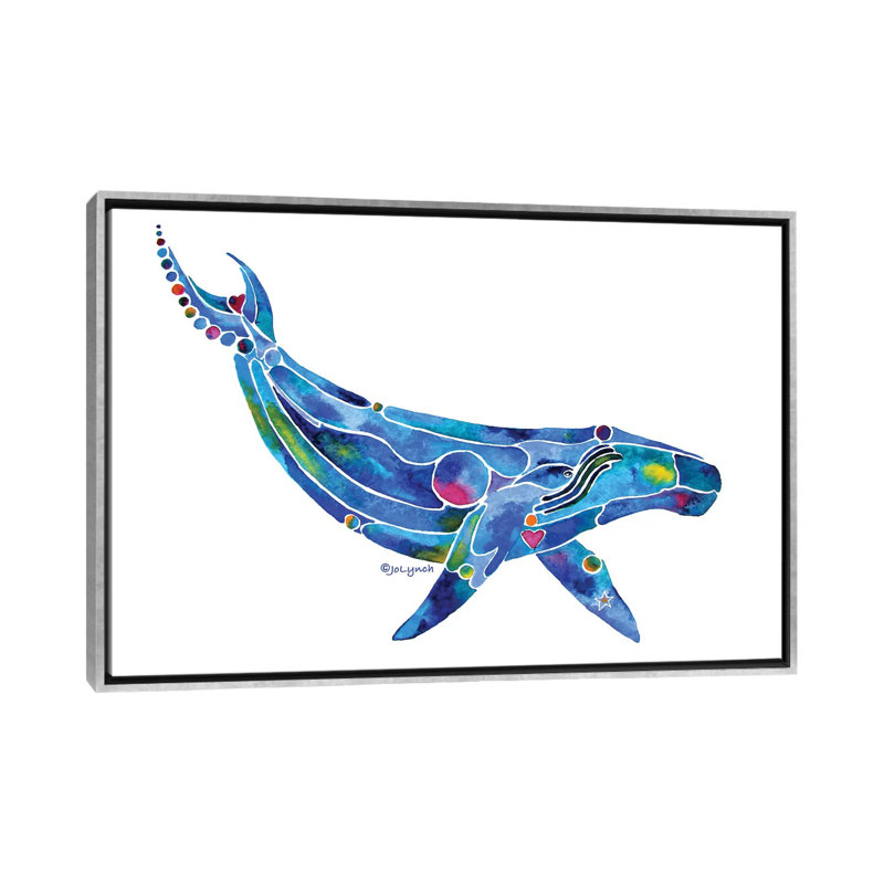 " Whale Humpback Ocean " by Jo Lynch, 18" H x 26" W x 1.5" D, No Matte, Silver Framed Canvas
