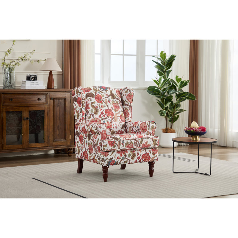 Accent Upholstered Chair with Retro Wood Legs